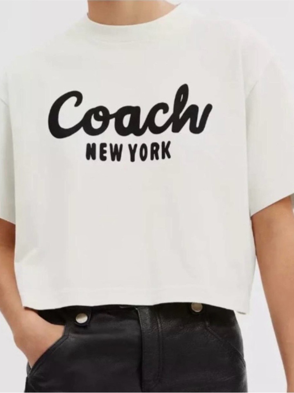 Coach White Crop Tee with Black Logo
